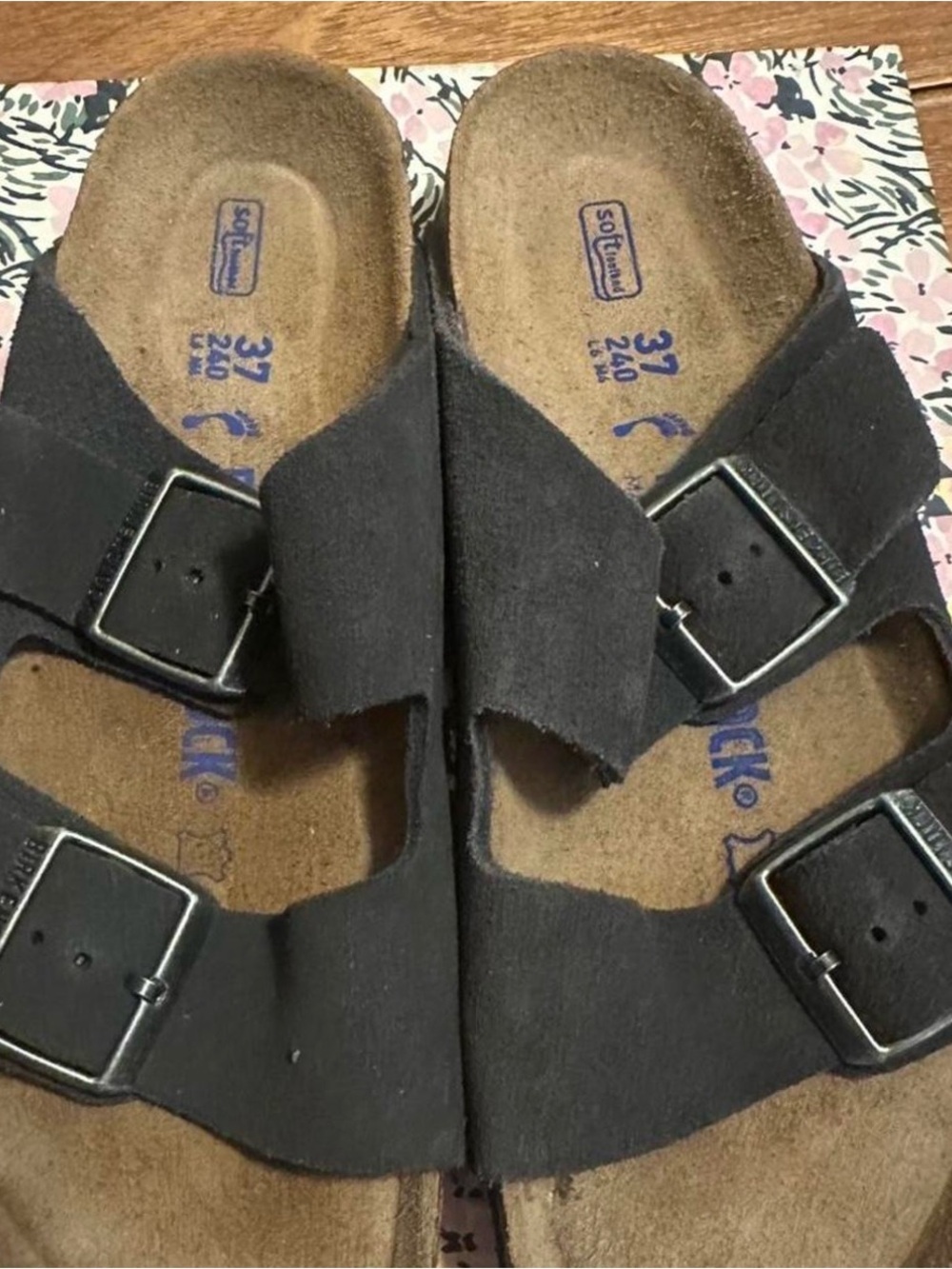 Birkenstock Black Double-Buckle Suede Slide Sandals